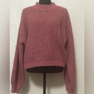 Pink Woven, Billow Sleeve Sweater